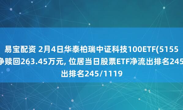 易宝配资 2月4日华泰柏瑞中证科技100ETF(515580)遭净赎回263.45万元, 位居当日股票ETF净流出排名245/1119